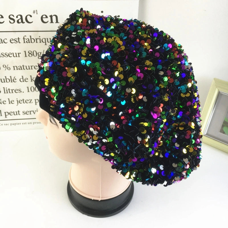 Korean Style Fashion Net Red Gold Velvet Sequined Beret Women's Autumn And Winter Fashion Temperament Painter Hat Beret