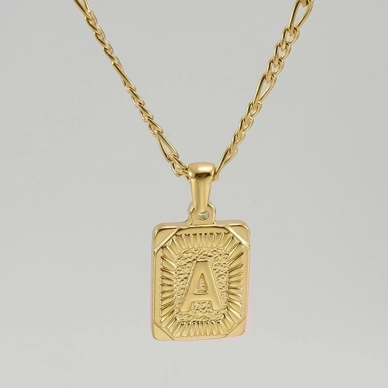 Fashion Letter Rectangle 304 Stainless Steel Titanium Steel 18K Gold Plated Gold Plated Pendant Necklace