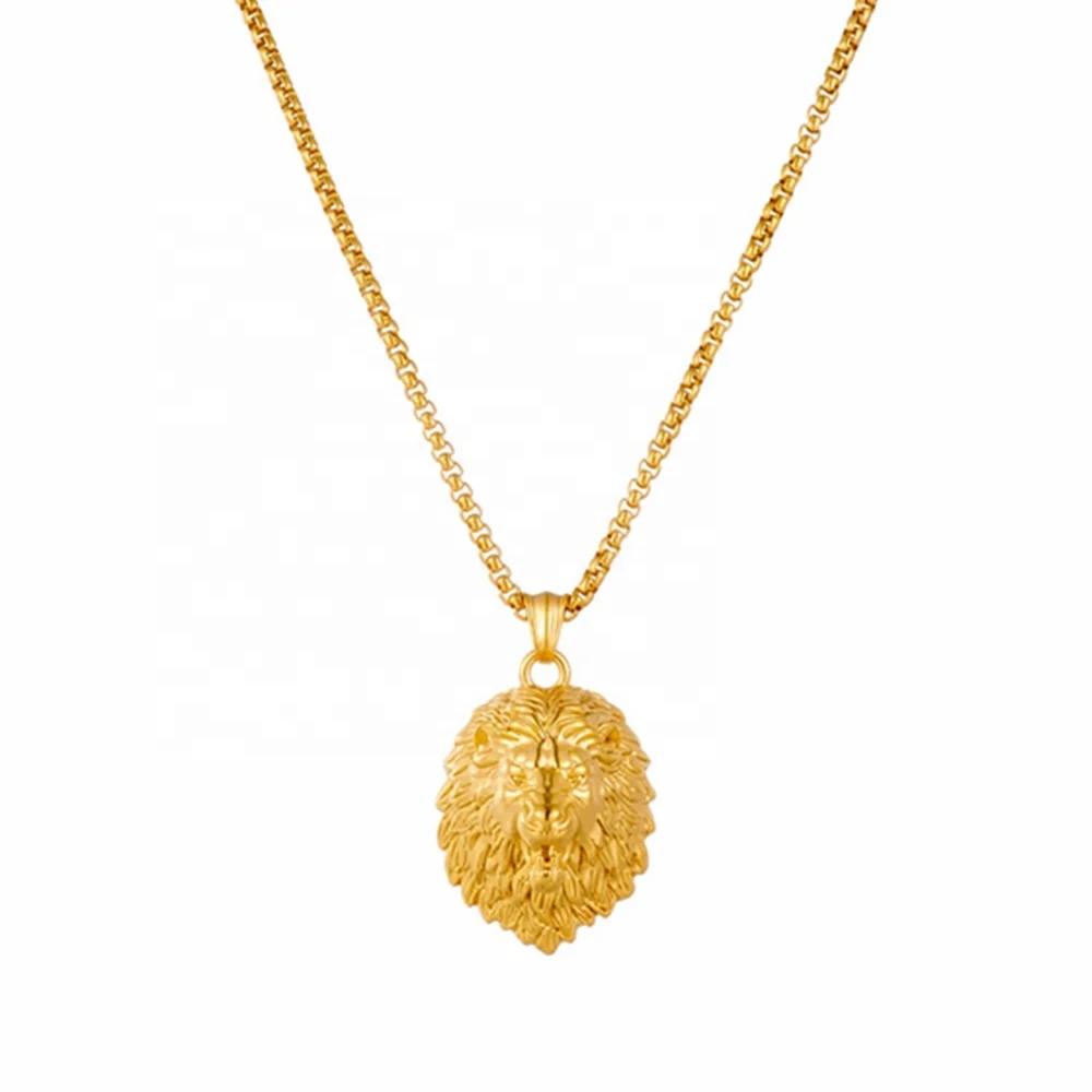 18K Gold Lion Head Pendant Stainless Steel Lion Head Necklace Mens Jewelry Hiphop Pendants