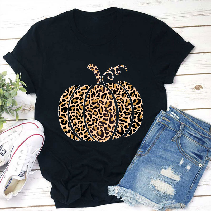 Leopard Pumpkin Teacher T-Shirt