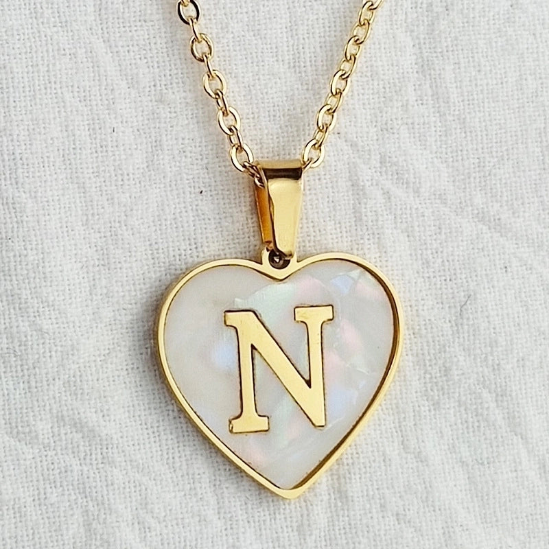 Cute Sweet Letter Titanium Steel Plating Inlay Shell Pendant Necklace