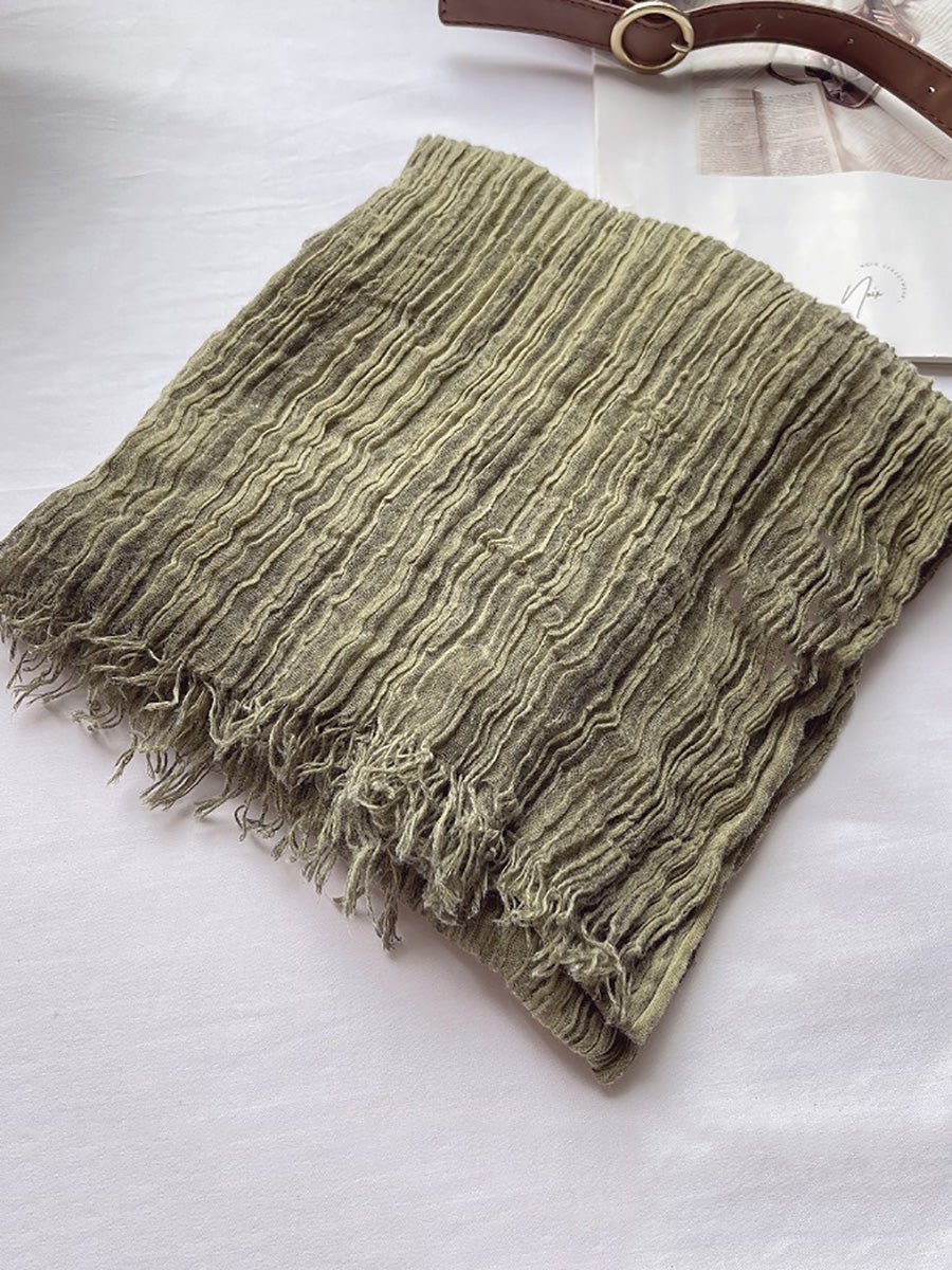 Vintage Pure Color Shirred Shawl Scarf