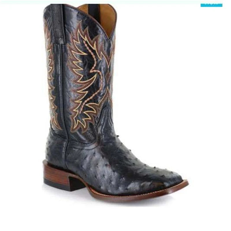 Unisex Mid-Calf Western Cowboy Boots with Embroidery | Leather Fashion