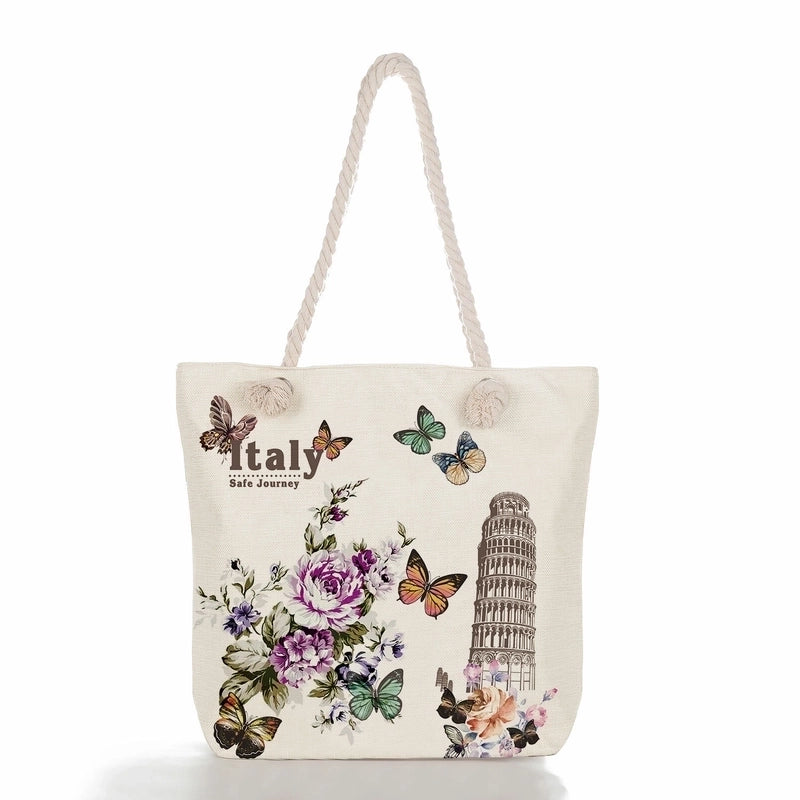 Women'S Vacation Butterfly Canvas Shopping Bags
