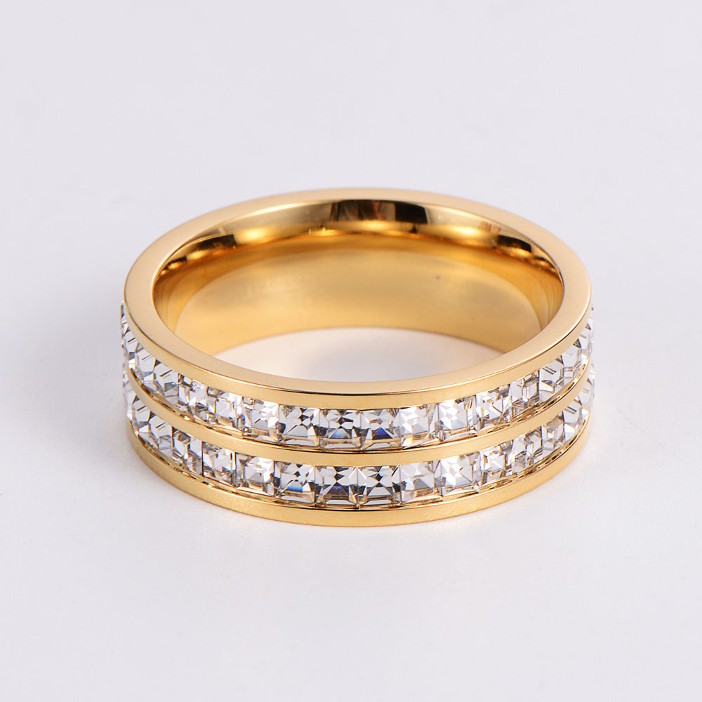 Hexagon Geometric Stainless Steel Zircon Inlay Rings