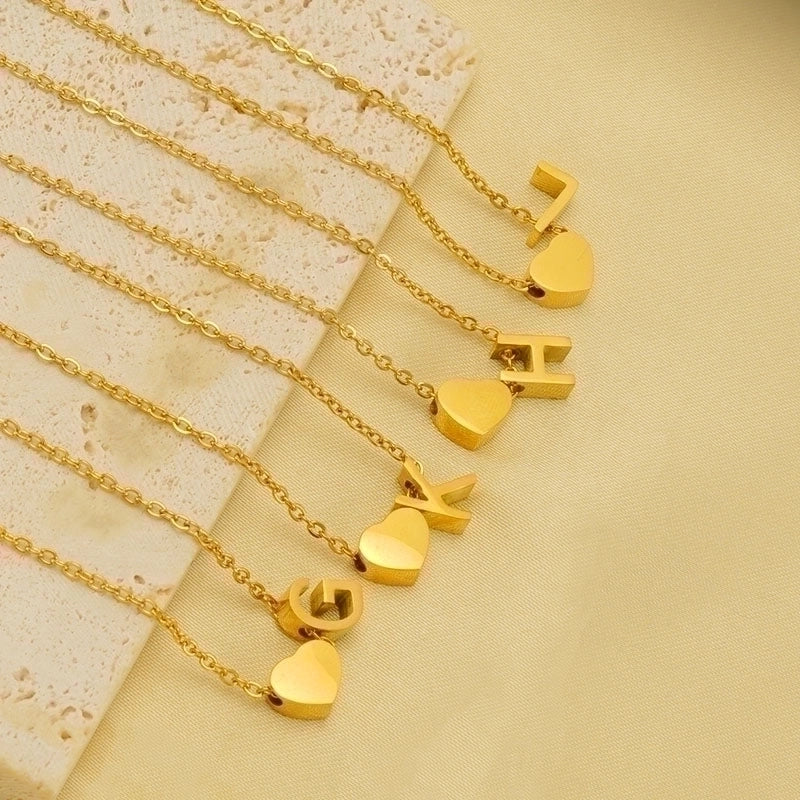 304 Stainless Steel 18K Gold Plated Casual French Style Plating Letter Heart Shape Pendant Necklace