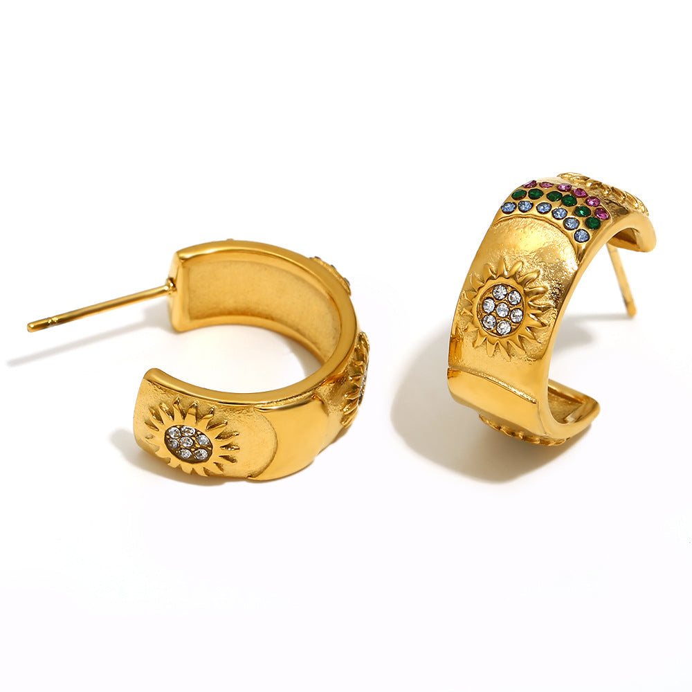 Ins Fashion Niche Advanced Versatile Ring Bracelet Stainless Steel 18K Gold Plated Tarot Earrings Female