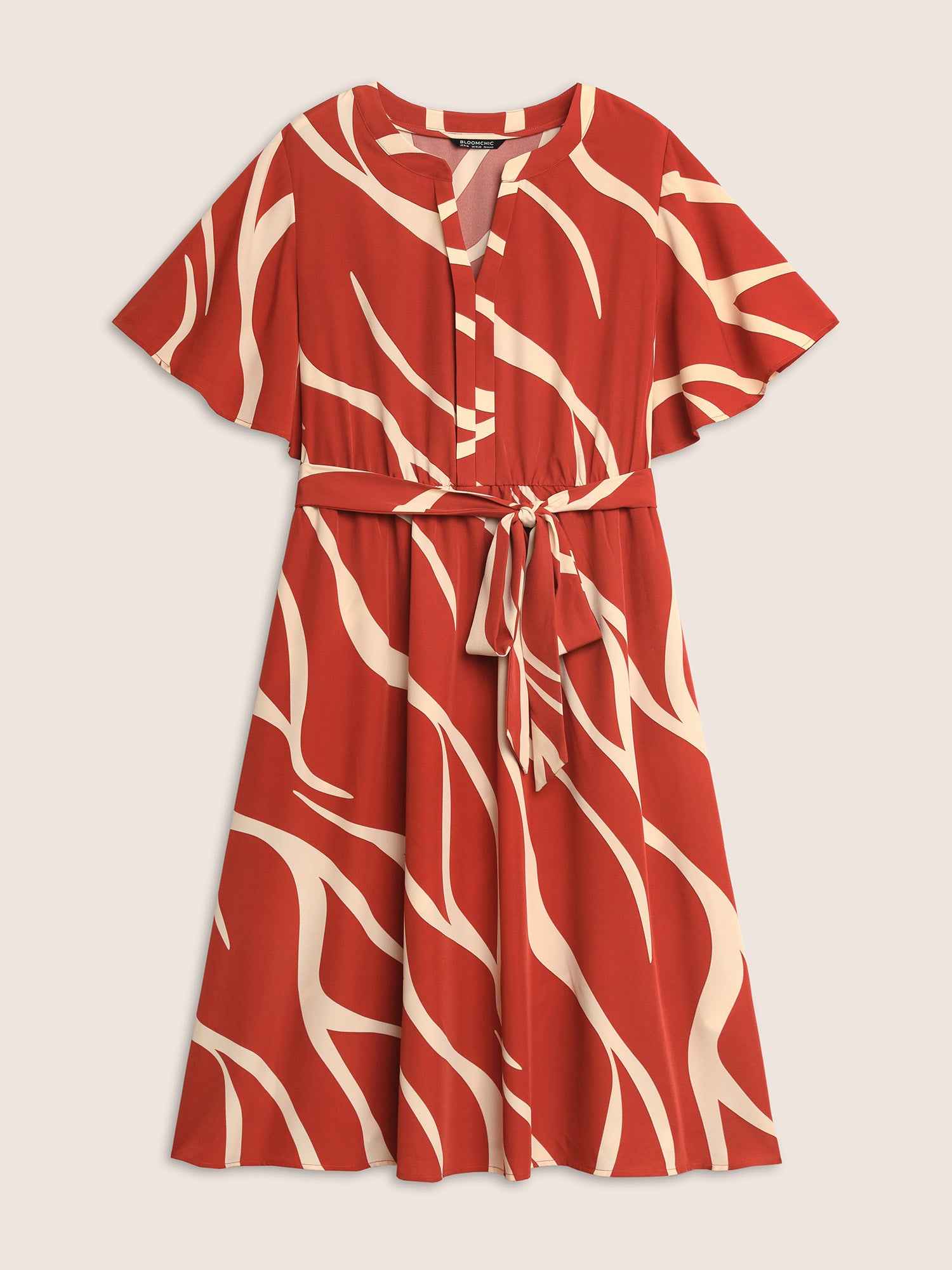 Geometric Surplice Neck Tie Knot Midi Dress