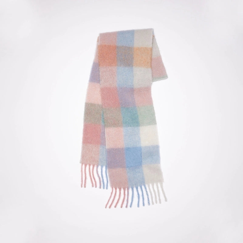 The Same Plaid Scarf Women Stitching Cashmere Mauhair Student Couple Winter Warm Shawl