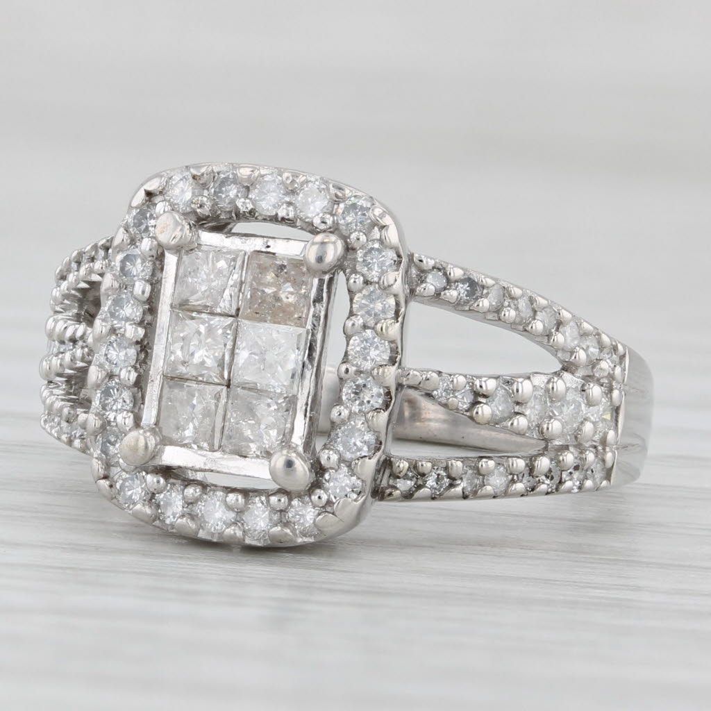 0.91ctw Princess Diamond Halo Engagement Ring 10k White Gold Size 7