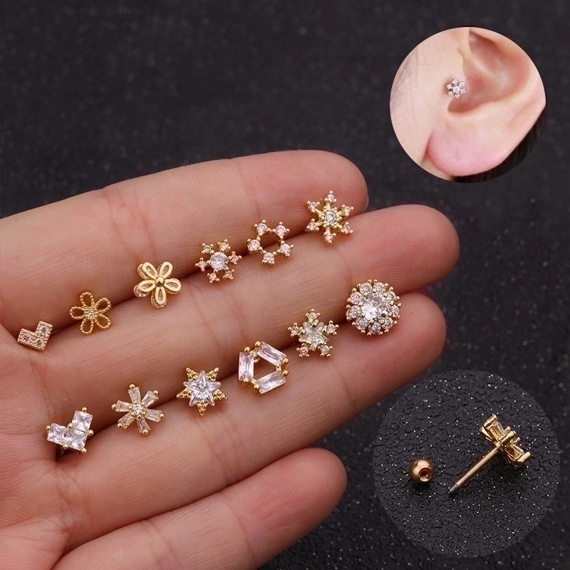 5 Pieces Ear Cartilage Rings & Studs Snowflake Copper Inlaid Shell