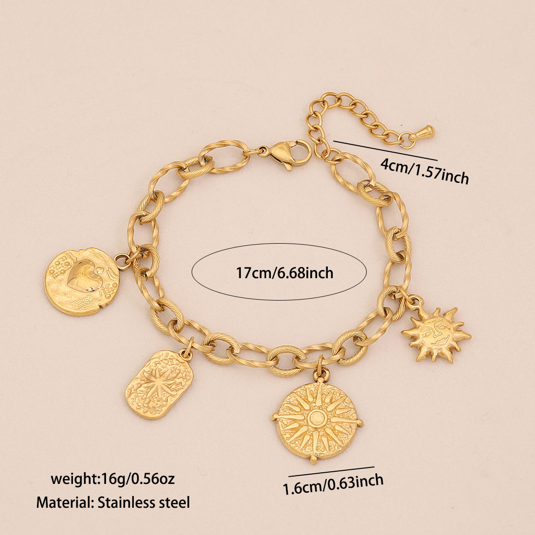 Geometric Metal Bracelet Star Moon Stainless Steel Jewelry B641