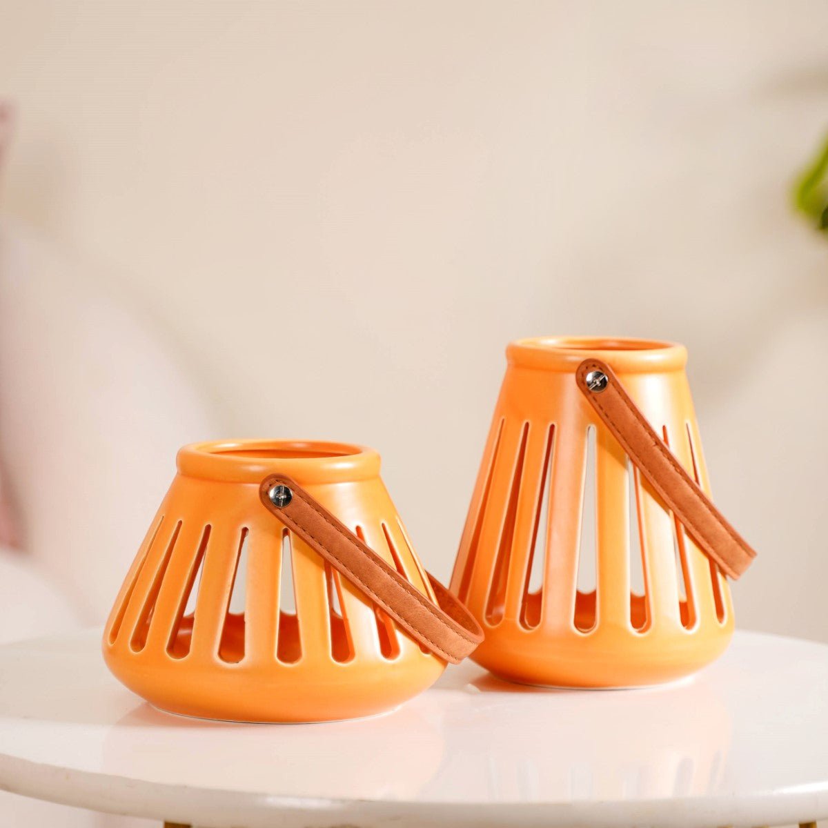 Ceramic Lantern With Handle Set of 2