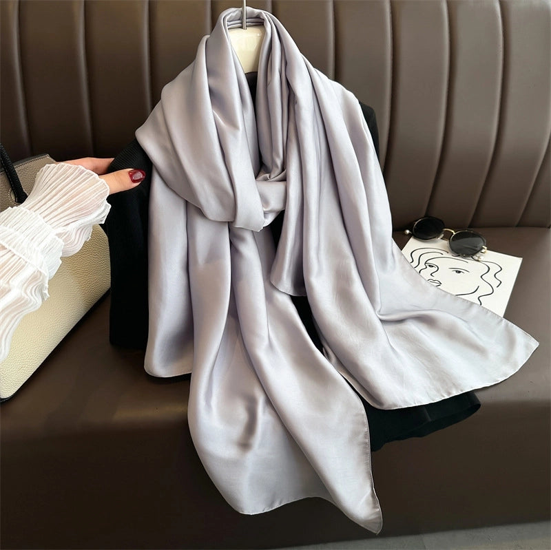 Spring And Summer Solid Color Simple Long Silk Scarf Scarf Women's Beach Scarf Middle East Scarf  Satin Imitation Silk Scarf