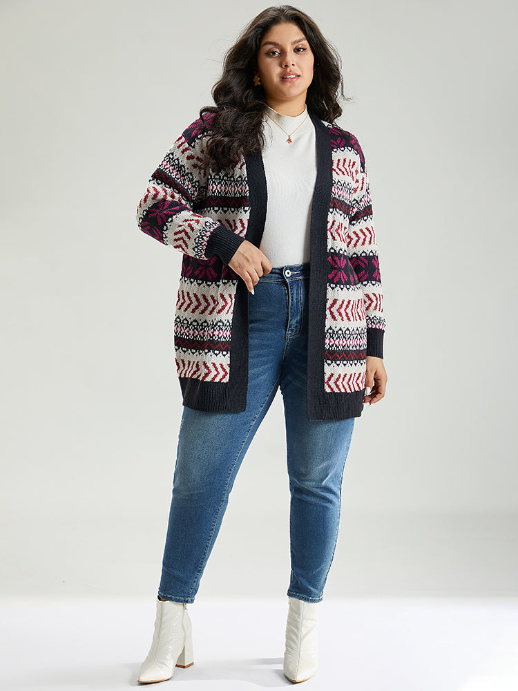 Geo Print Open Front Patchwork Cardigan