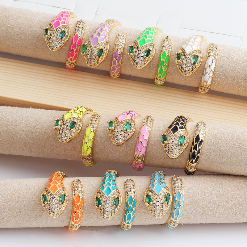 Women Diamond Metal Animal Snake Shape Copper Rings