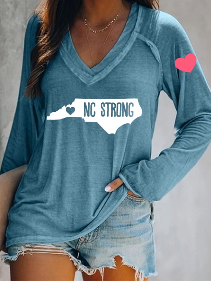 Women's NC Strong Printed V-Neck Long Sleeve T-Shirt