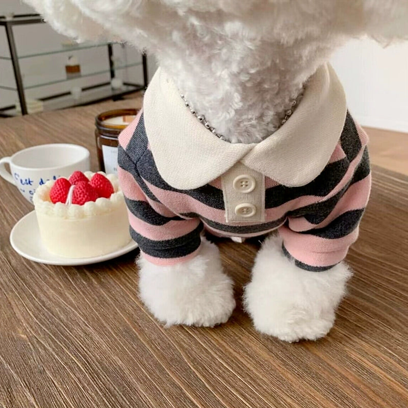 Casual Striped Collar Buttoned Dog Cat T-shirt