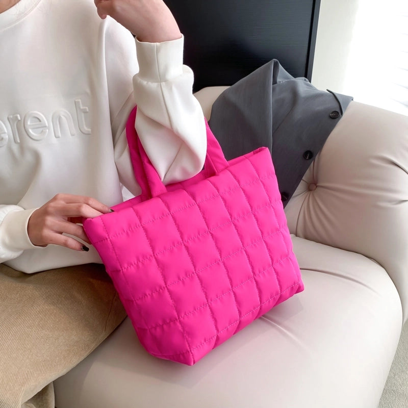 Women's Cotton Solid Color Basic Sewing Thread Square Zipper Shoulder Bag Handbag Tote Bag