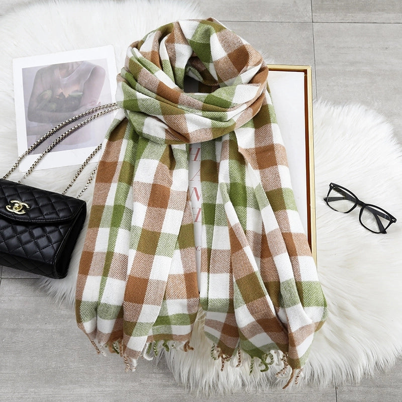 Women's Casual Minimalist Lattice Imitation Cashmere Tassel Scarf
