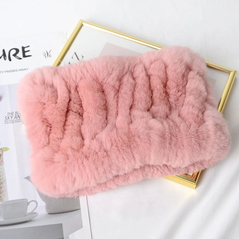 Rex Rabbit Hair Knitted Neck Neck Women's Winter Thickened Encryption Warm Fur Scarf High Elastic Headgear Headband