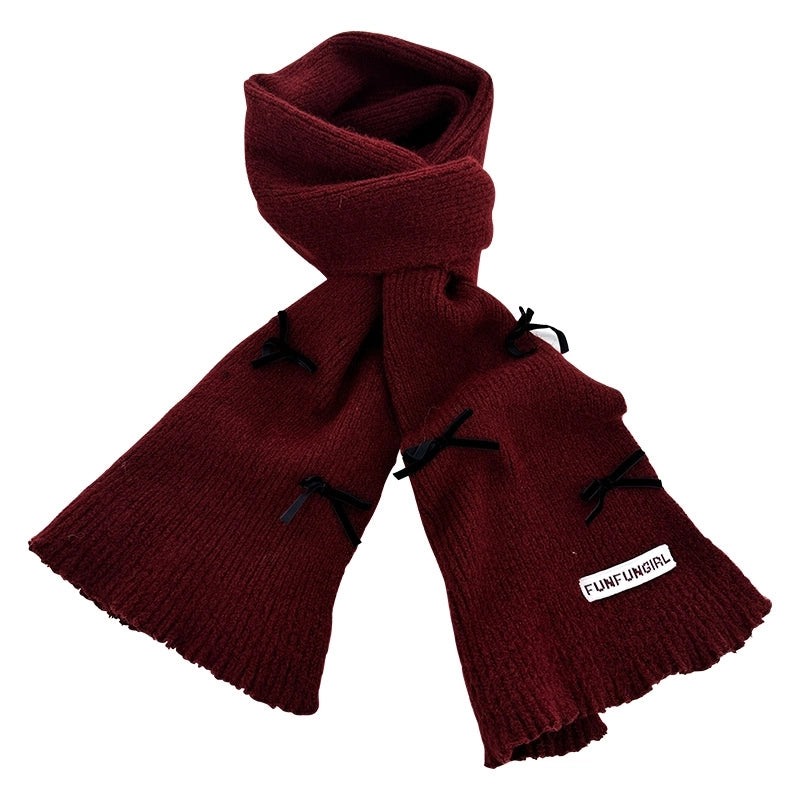 Women's IG Style Solid Color Bow Knot Knit Scarf Sock Cover