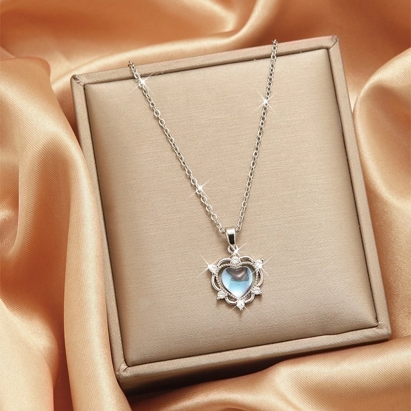 3 Pieces Lady Heart Shape Flower Titanium Steel Plating Inlay Zircon Gold Plated Pendant Necklace