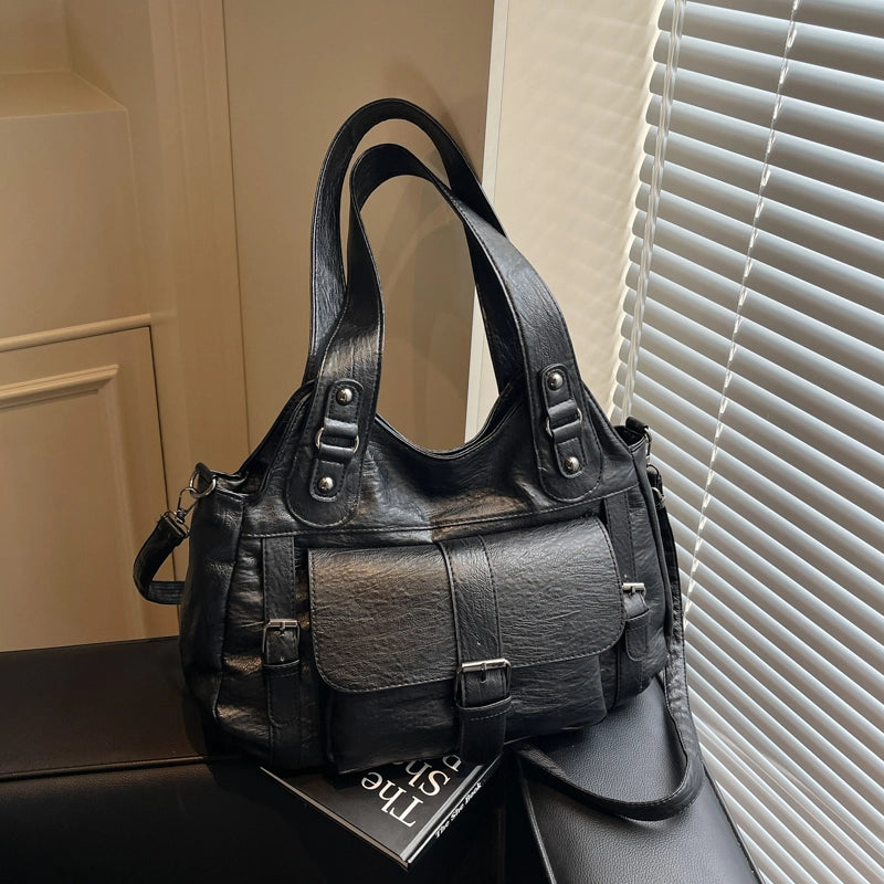 Women's Pu Leather Solid Color Basic Classic Style Streetwear Square Zipper Shoulder Bag