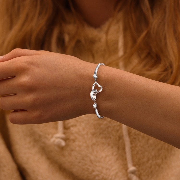 For Mother/Daughter - Forever Linked Together Crystal Heart To Heart Bracelet