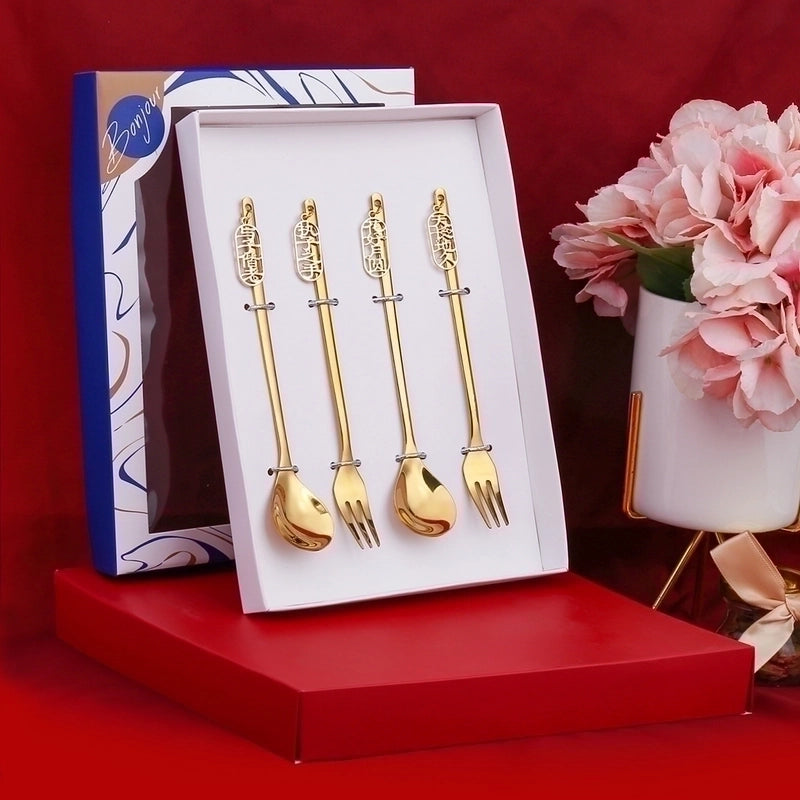 Cute Solid Color Stainless Steel Tableware 1 Set