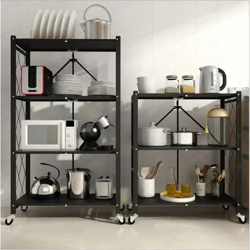 3 LAYER FOLDABLE METAL STORAGE SHELVES MULTIFUNCTIONAL KITCHEN LIVING ROOM RACK