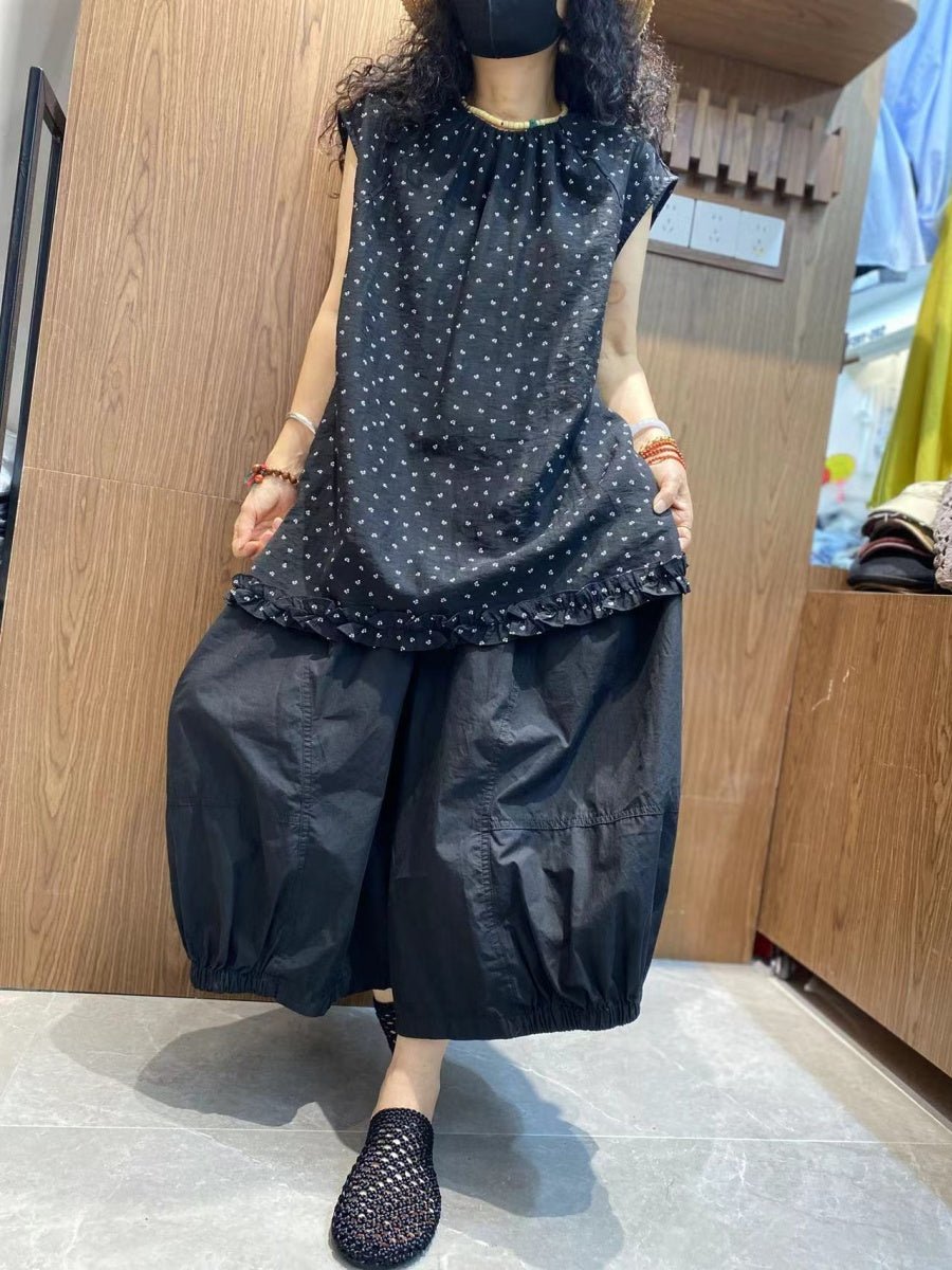 Women Summer Casual Dot O-Neck Cotton Vest