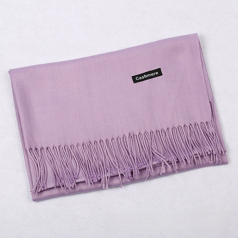Pure Color Cashmere Scarf Women's Autumn And Winter Popular 220g Light Board Tassel Warm Shawl Travel Gift