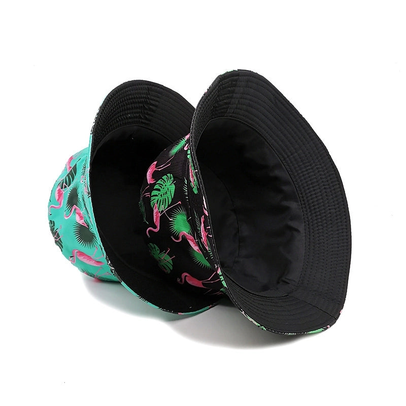 Unisex Casual Minimalist Leaves Flamingo Printing Wide Eaves Bucket Hat
