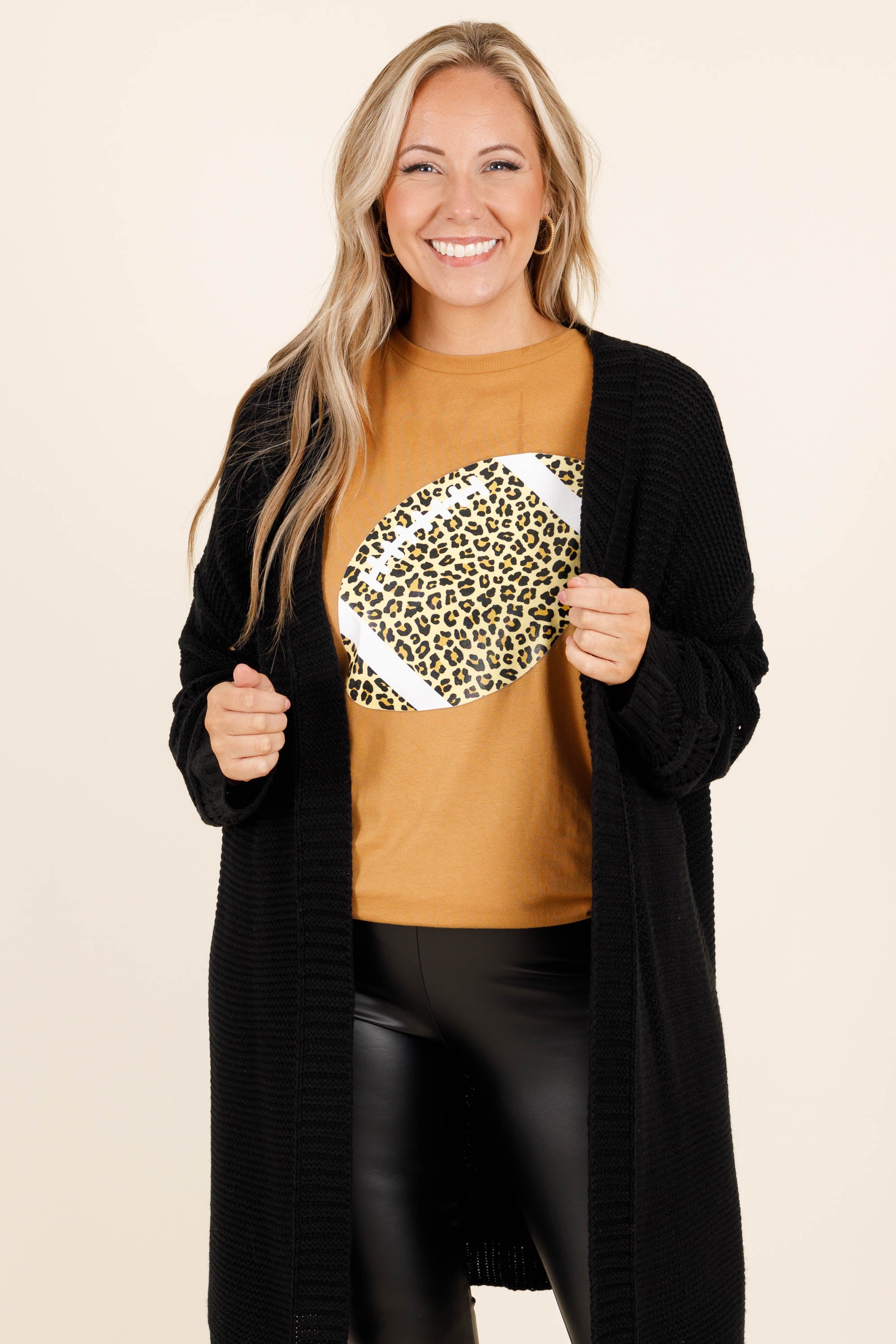 Leopard Football Tee. Toast