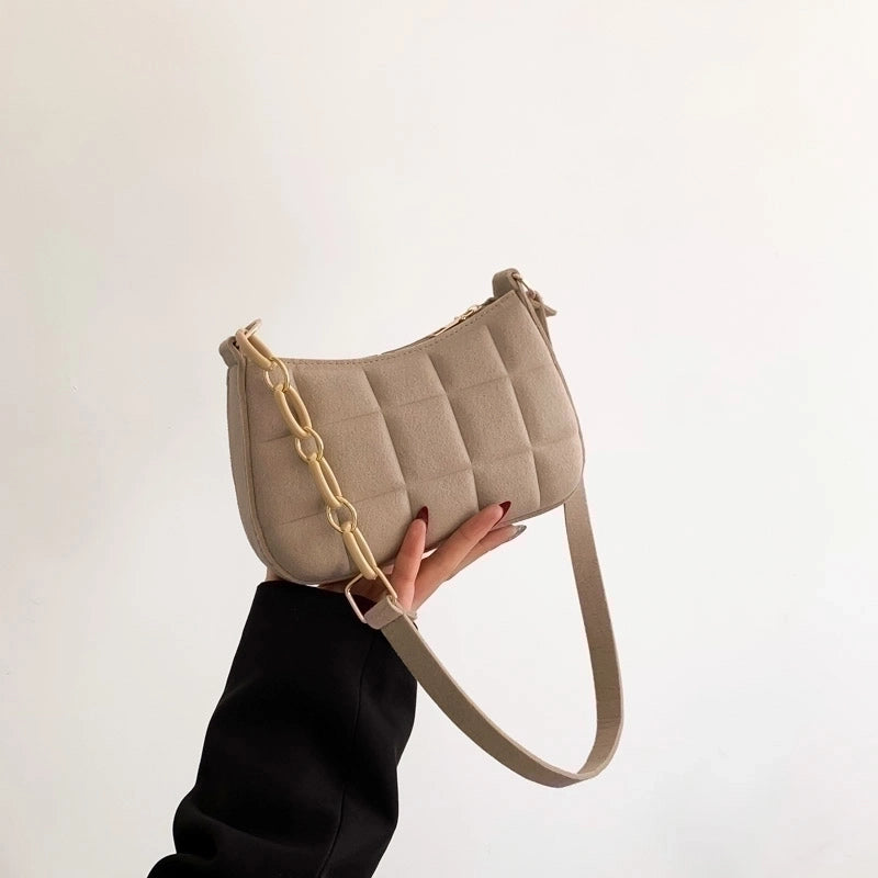 Women's Woolen Solid Color Basic Vintage Style Square Zipper Shoulder Bag Crossbody Bag
