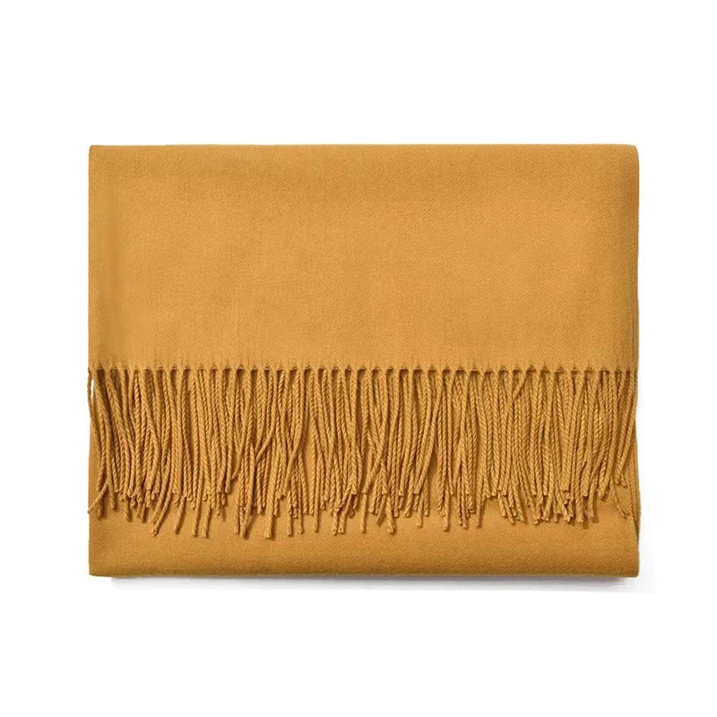 250g Autumn And Winter New Warm Thick Cashmere Texture Solid Color Couples Long Scarf Air Conditioning Tassel Shawl