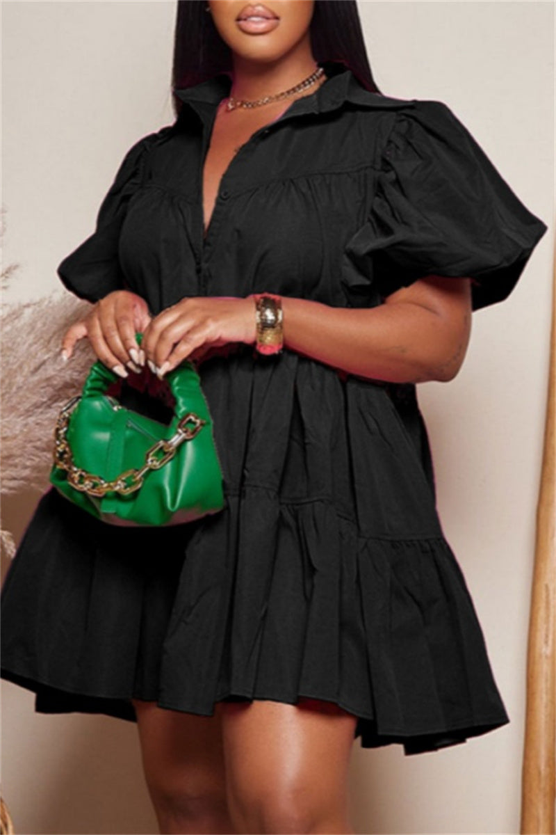 Casual Solid Turndown Collar Short Sleeve Short Sleeve Dress