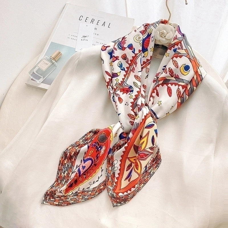Women's Casual Vacation Minimalist Coconut Tree Satin Printing And Dyeing Flowers Silk Scarf