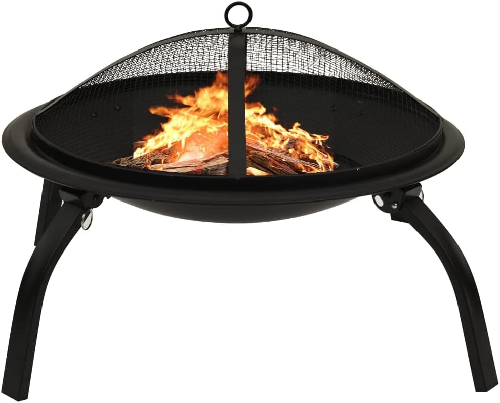 2-In-1 Fire Pit And BBQ With Poker 56x56x49 Cm Steel. With Colour Black