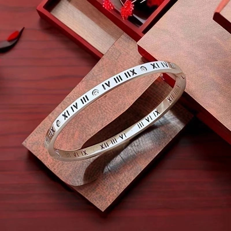 Retro Round Titanium Steel Inlay Zircon Bangle