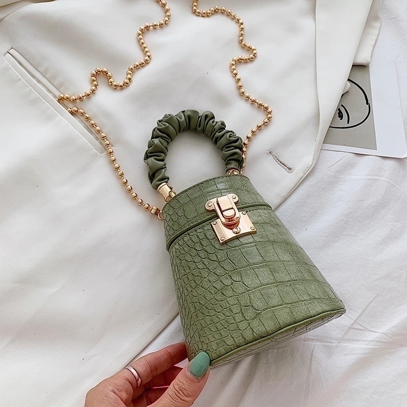 Women's Medium Pu Leather Marble Solid Color Streetwear Lock Clasp Bucket Bag