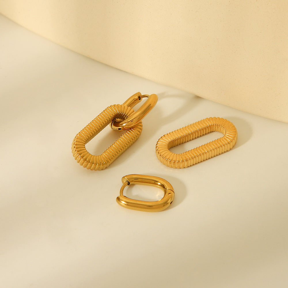 IG Style Convertible Circle Stainless Steel PVD 18K Gold Drop Earrings