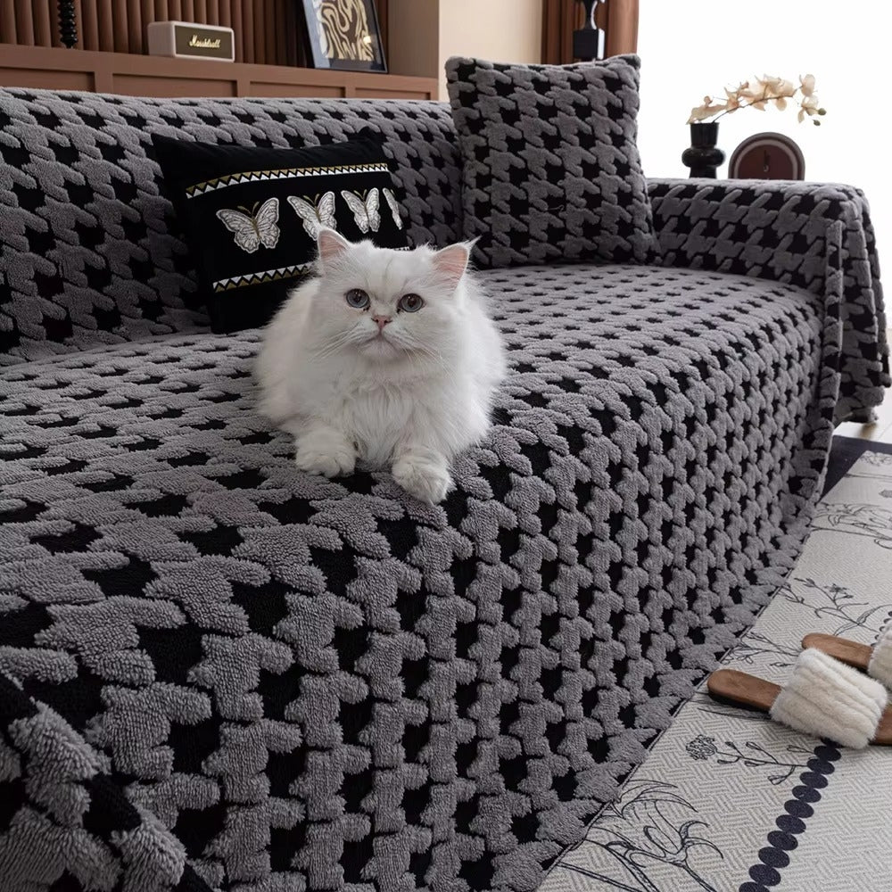 Houndstooth Plush Sofa Cover
