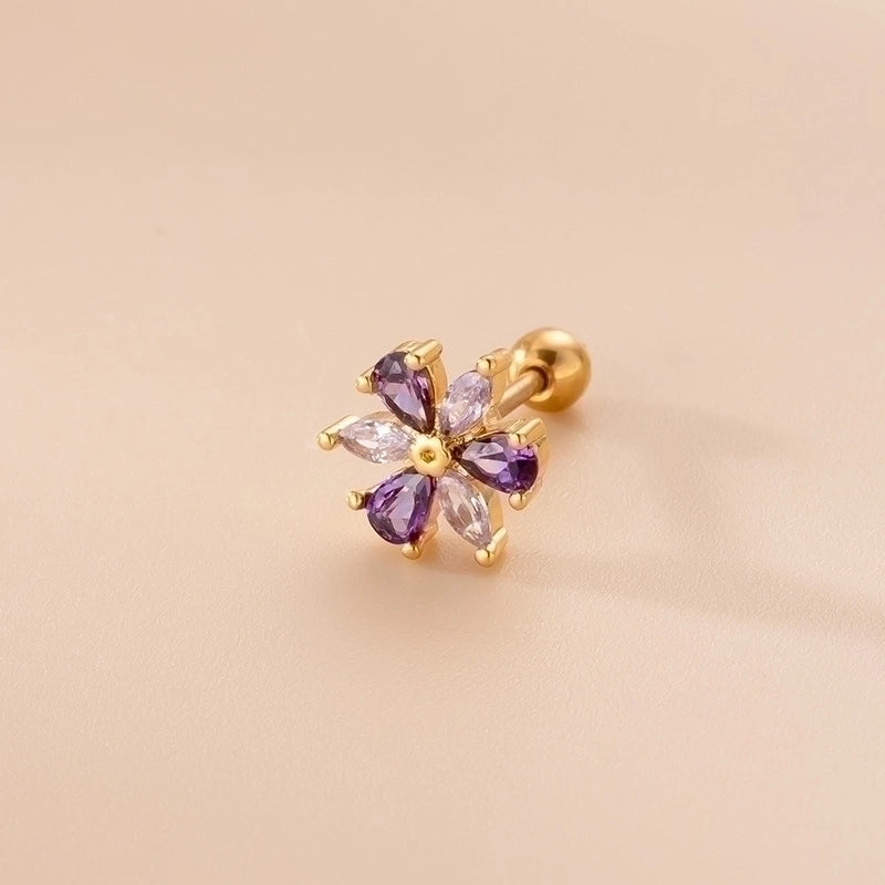 1 Piece Ear Cartilage Rings & Studs Sweet Heart Shape Flower 316L Stainless Steel  Copper Inlay Zircon