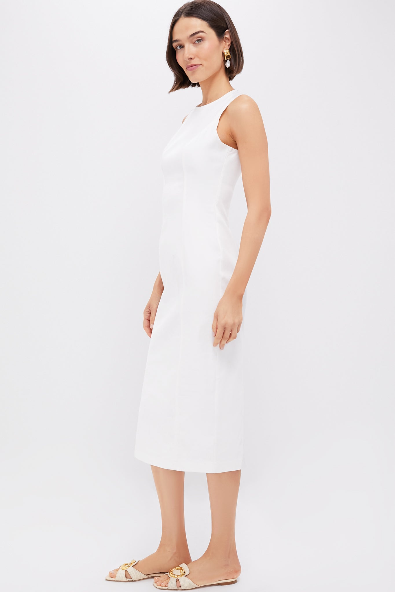 White Stretch Denim Aime Midi Dress