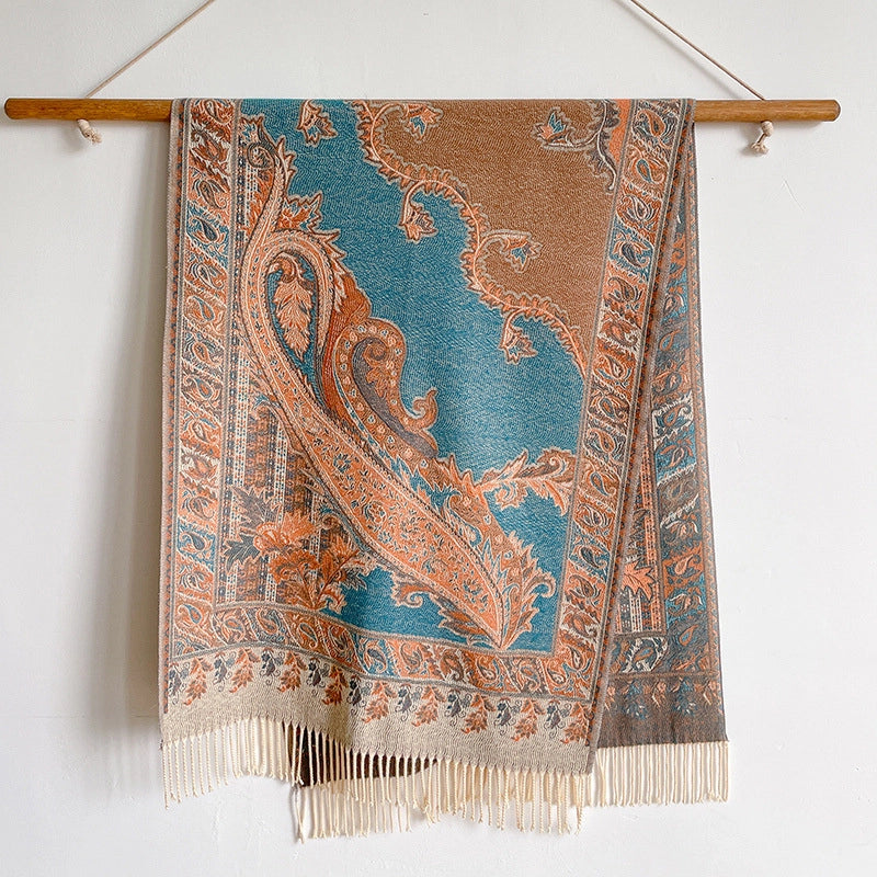 New Ethnic Style Vintage Tassel Shawl Autumn And Winter External Dual-Use Scarf Women's Travel Vacation Photo Cape