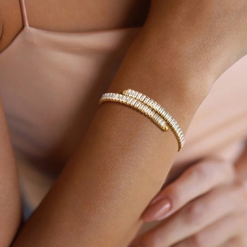 Vacation Geometric 201 Stainless Steel 18K Gold Plated Zircon Bangle In Bulk