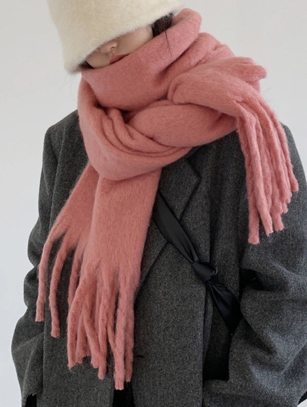 Plaid Tassel Mohair Scarf Women's Spring Students Travel Fashionable Sticker Casual Scarf