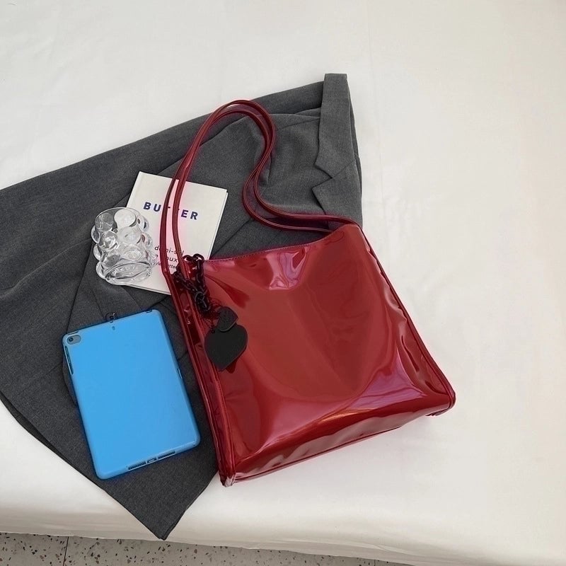 Women's Large Pu Leather Solid Color Streetwear Square Magnetic Buckle Tote Bag
